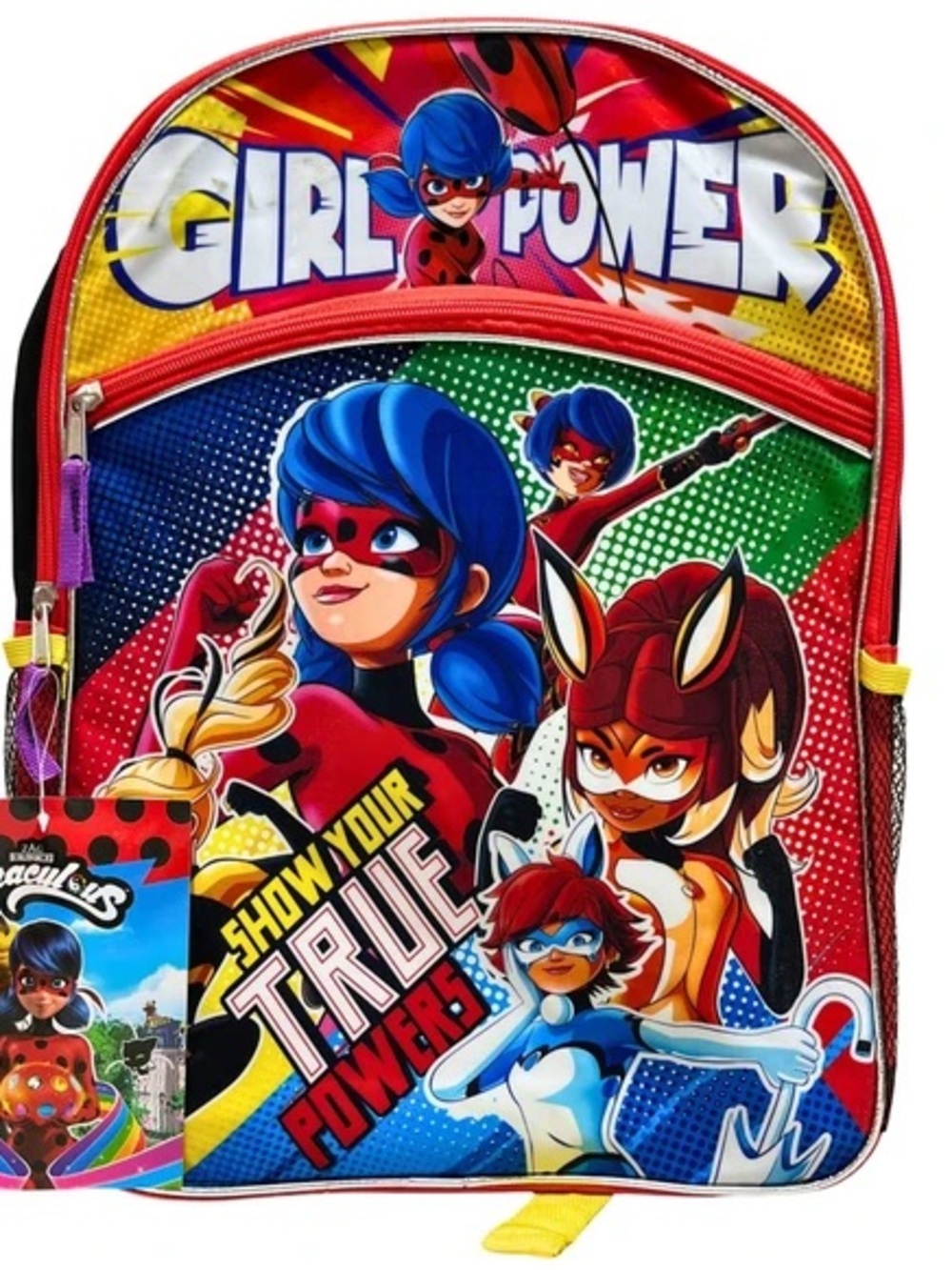 Girl Power Kids Backpack - Red/Blue Superhero Design 16 in